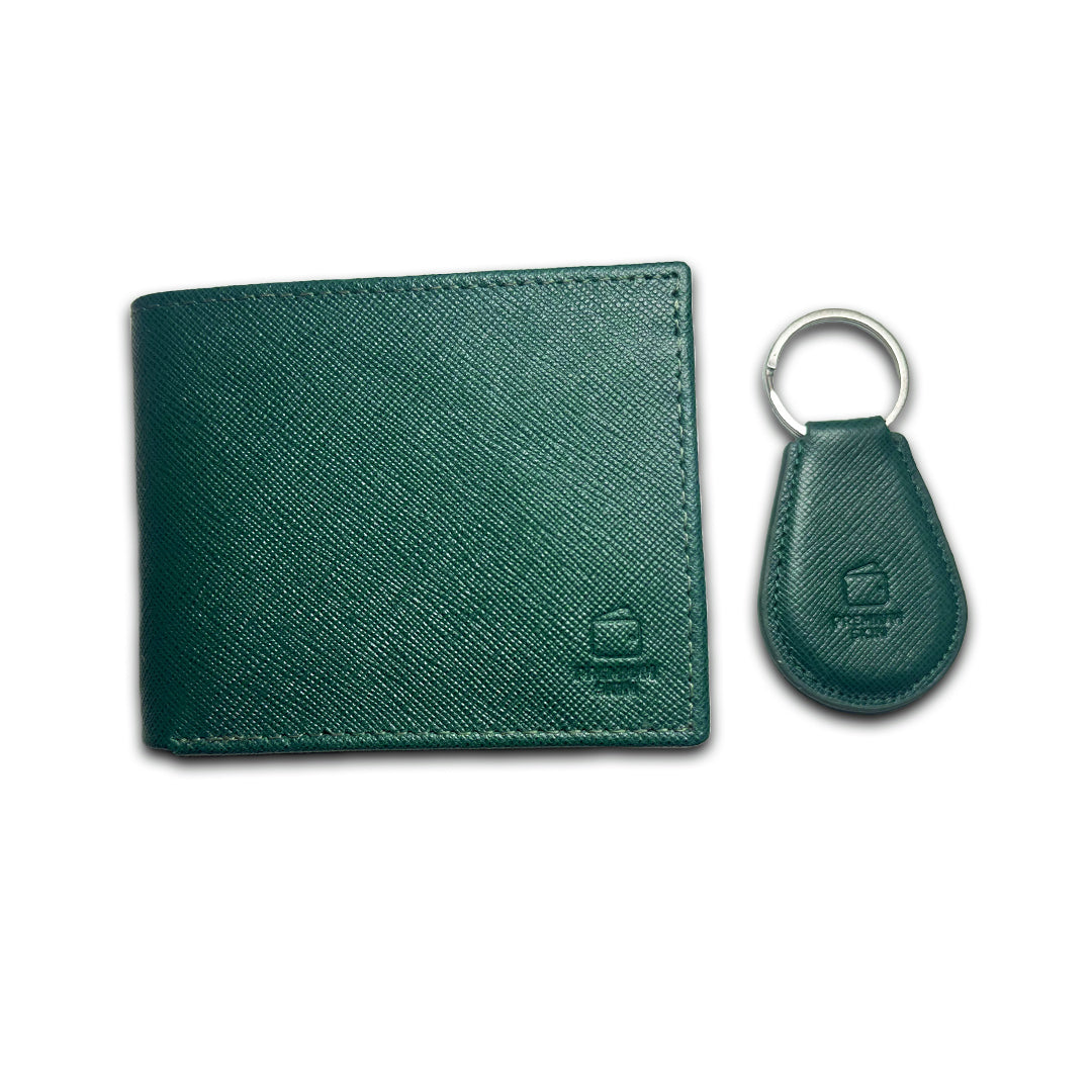 Signature Leather Wallet & Keychain Set